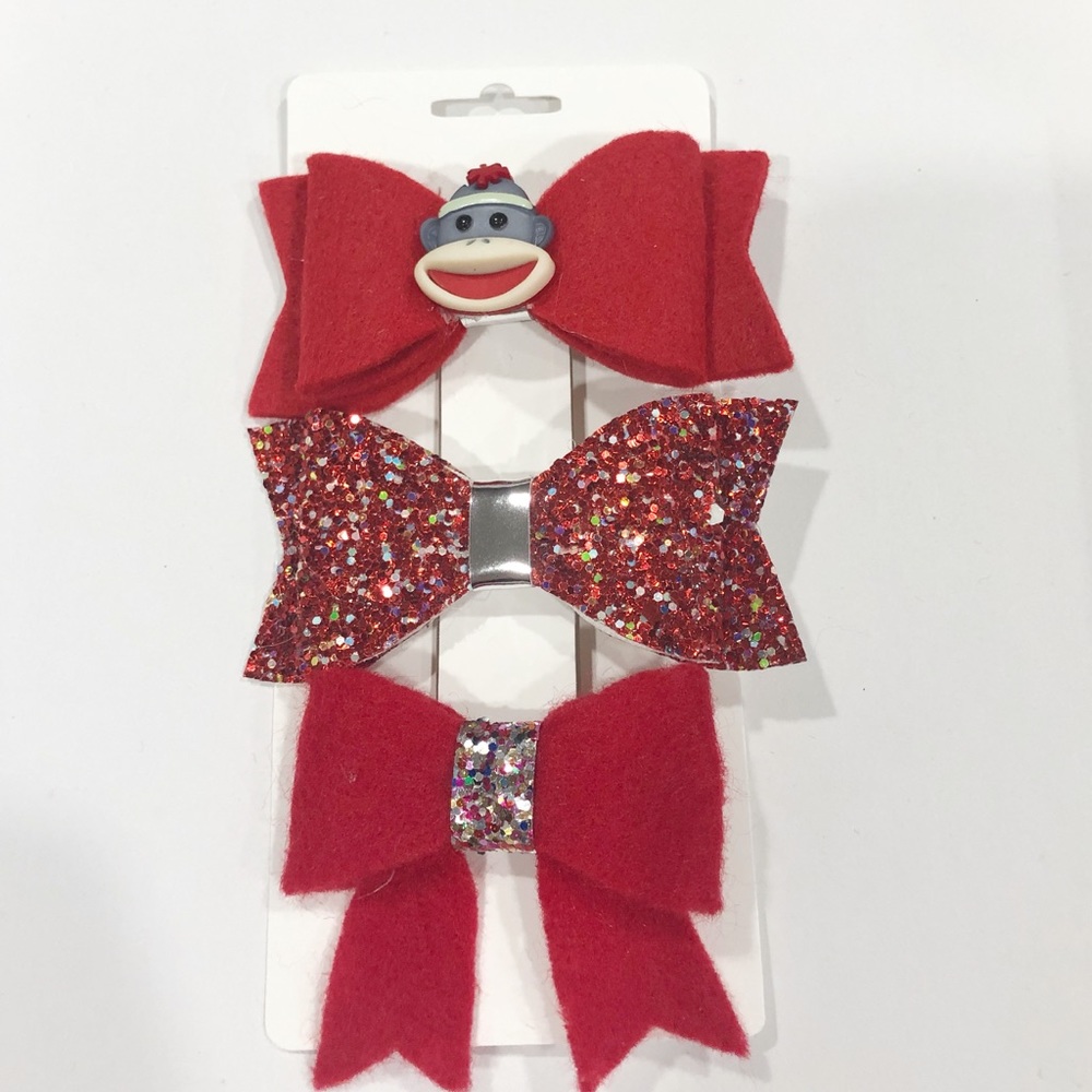 Sock monkey hair clips